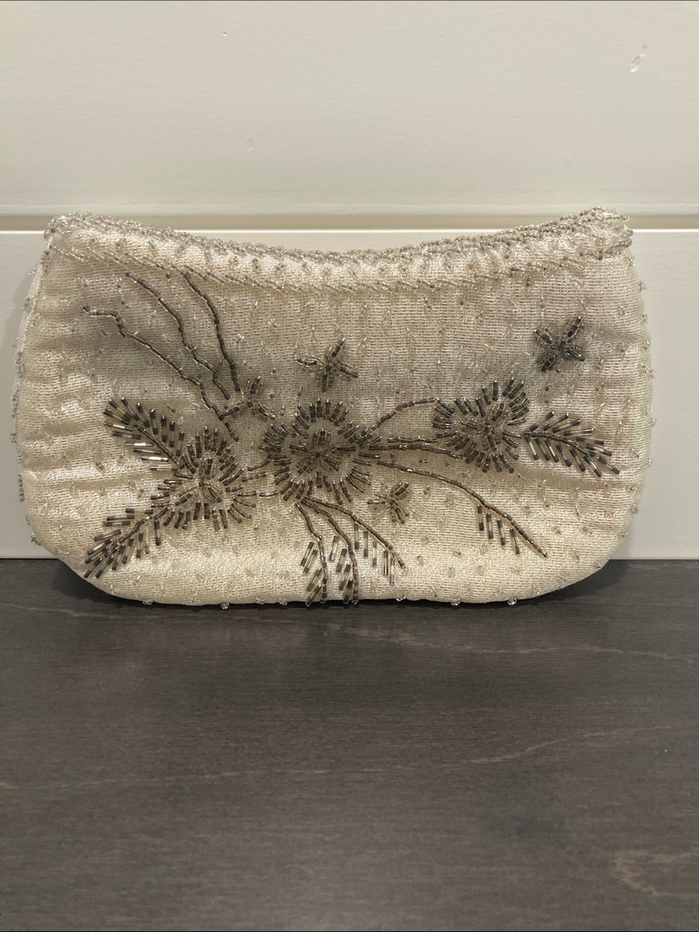 Vintage La Regale Ltd Cream Beaded Floral Evening Clutch 1980-1990 Formal